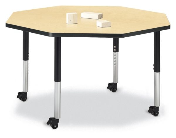 Jonticraft Berries® Octagon Activity Table - 48" X 48", Mobile - Oak/Black/Black
