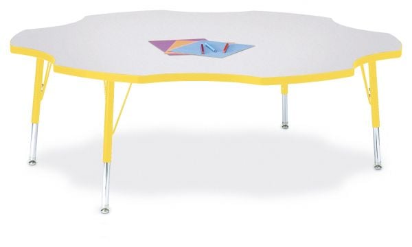 Jonticraft Berries® Six Leaf Activity Table - 60", A-height - Gray/Yellow/Yellow