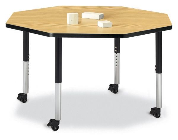 Jonticraft Berries® Octagon Activity Table - 48" X 48", Mobile - Maple/Black/Black