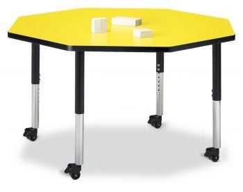 Jonticraft Berries® Octagon Activity Table - 48" X 48", Mobile - Yellow/Black/Black