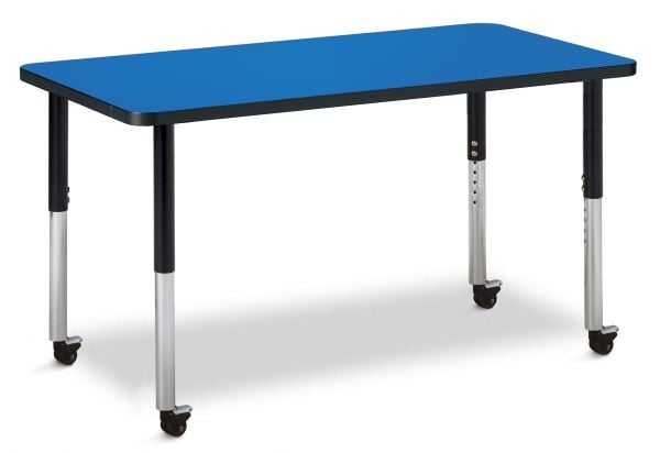 Jonticraft Berries® Rectangle Activity Table - 24" X 48", Mobile - Blue/Black/Black