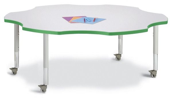 Jonticraft Berries® Six Leaf Activity Table - 60", Mobile - Gray/Green/Gray