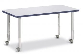 Jonticraft Berries® Rectangle Activity Table - 24" X 48", Mobile - Gray/Teal/Gray