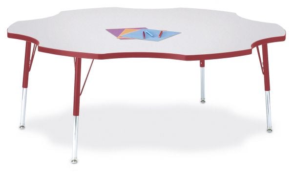 Jonticraft Berries® Six Leaf Activity Table - 60", A-height - Gray/Red/Red