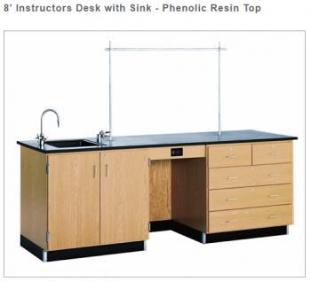 Diversified Woodcrafts 8' Instructors Desk with Sink - Phenolic Resin Top
