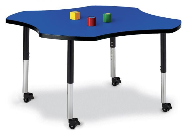 Jonticraft Berries® Four Leaf Activity Table - 48", Mobile - Blue/Black/Black