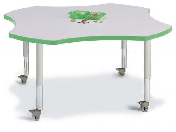 Jonticraft Berries® Four Leaf Activity Table - 48", Mobile - Gray/Green/Gray