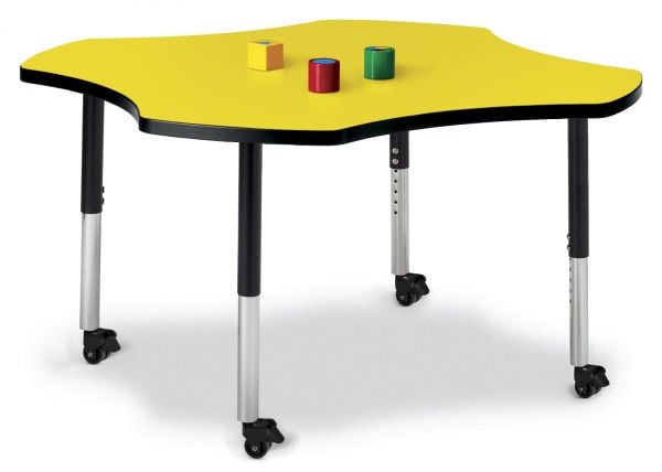 Jonticraft Berries® Four Leaf Activity Table - 48", Mobile - Yellow/Black/Black