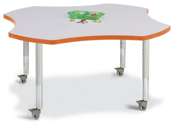 Jonticraft Berries® Four Leaf Activity Table - 48", Mobile - Gray/Red/Gray