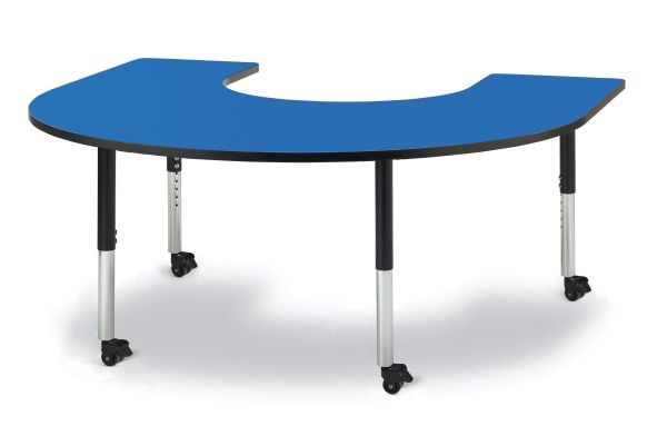 Jonticraft Berries® Horseshoe Activity Table - 66" X 60", Mobile - Blue/Black/Black