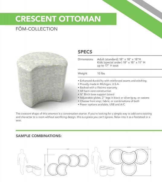 Fomcore Crescent Ottoman 18x18H- fabric/vinyl